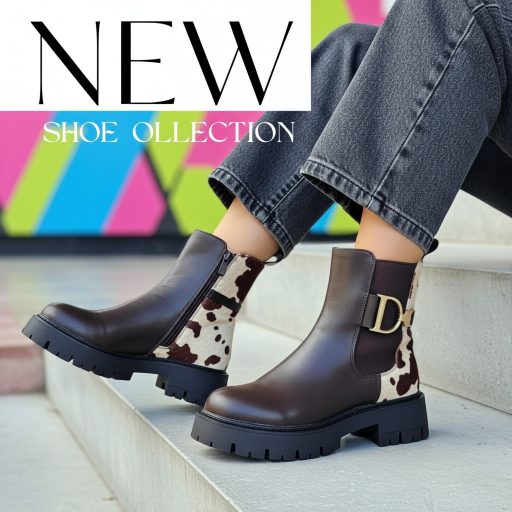 Bos vastag talpú boci mintás barna bokacsizma 