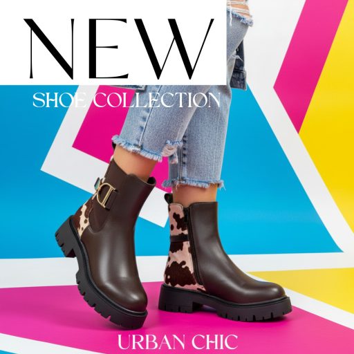 Bos vastag talpú boci mintás barna bokacsizma 