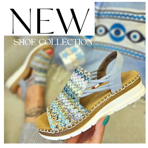 RIEKER emelt talpú fonott pántos kényelmi multicolor szandál 