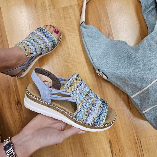 RIEKER emelt talpú fonott pántos kényelmi multicolor szandál 