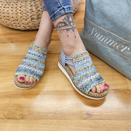 RIEKER emelt talpú fonott pántos kényelmi multicolor szandál 
