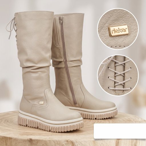 RIEKER TEX vastag platform talpas meleg béléses beige hosszú szárú csizma 