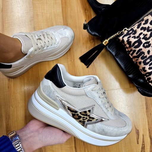 YOL platform talpas leopárd betétes trendi arany sneaker 