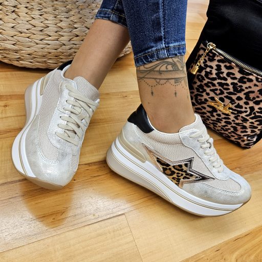 YOL platform talpas leopárd betétes trendi arany sneaker 