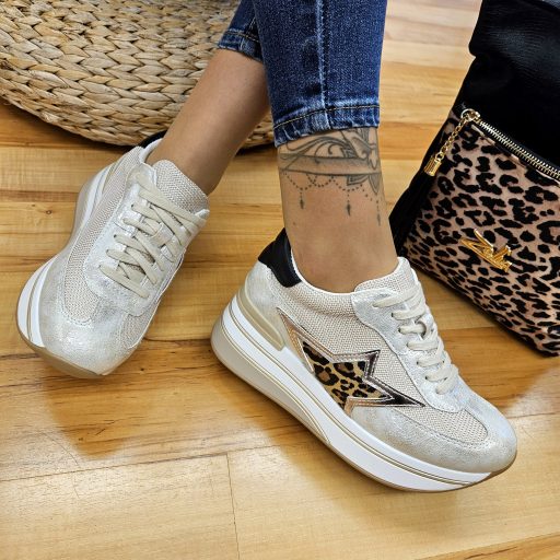 YOL platform talpas leopárd betétes trendi arany sneaker 
