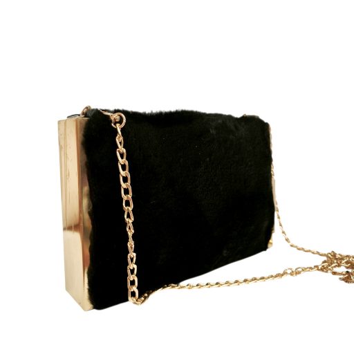 Oldaltáska elegáns fekete szőrmés 