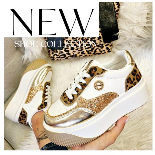 SMILE platform talpas trendi fehér-leopard sneaker 