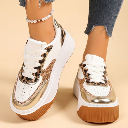 SMILE platform talpas trendi fehér-leopard sneaker 