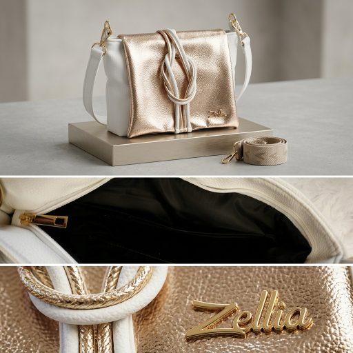 Zellia váll,- és oldaltáska extra fehér-arany 