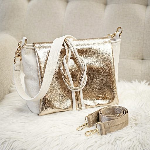 Zellia váll,- és oldaltáska extra fehér-arany 