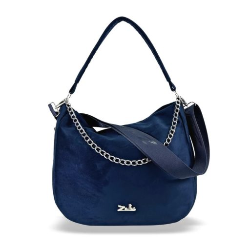 Zellia váll,- és oldaltáska láncos elejű sötétkék velúr 