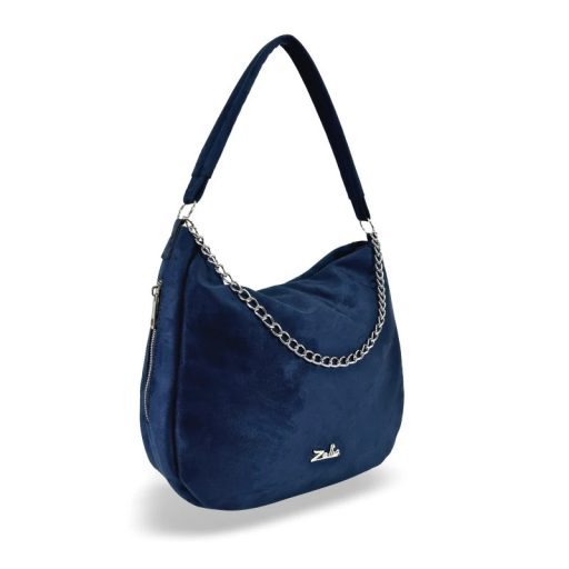 Zellia váll,- és oldaltáska láncos elejű sötétkék velúr 
