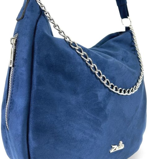 Zellia váll,- és oldaltáska láncos elejű sötétkék velúr 