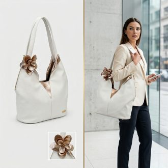 Zellia válltáska arany virágos különleges fehér 