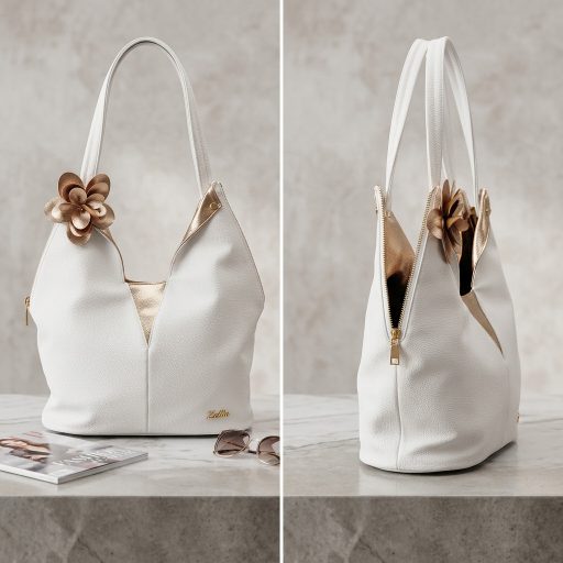 Zellia válltáska arany virágos különleges fehér 