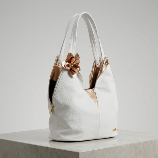 Zellia válltáska arany virágos különleges fehér 