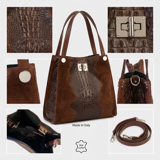 Válltáska croco mintás velúrbőr cognac 