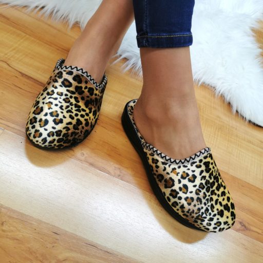 Barna ocelot mintás melegpapucs 