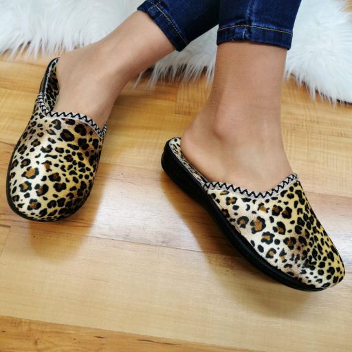 Barna ocelot mintás melegpapucs 