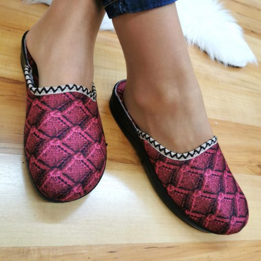 Bordó mintás melegpapucs 