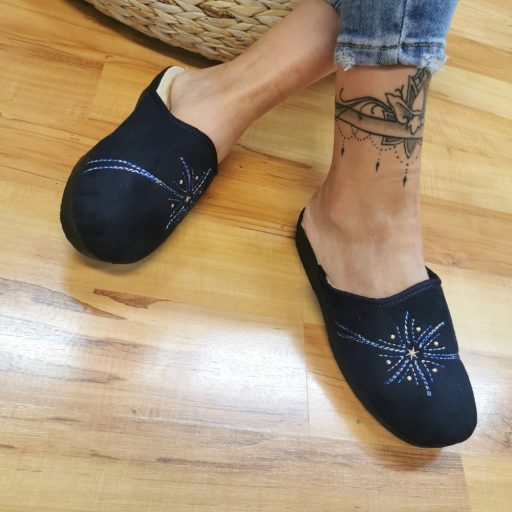 Mjartan mintás kék gyapjú melegpapucs 